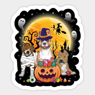 Staffordshire Bull Terrier Dog Mummy Witch Moon Ghosts Happy Halloween Thanksgiving Merry Christmas Sticker